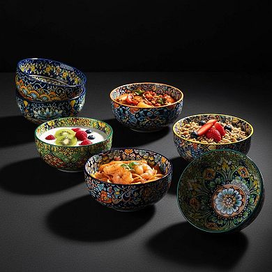 Bohemian Ceramic Bowl Set 28 Oz Colorful Microwave Dishwasher Safe