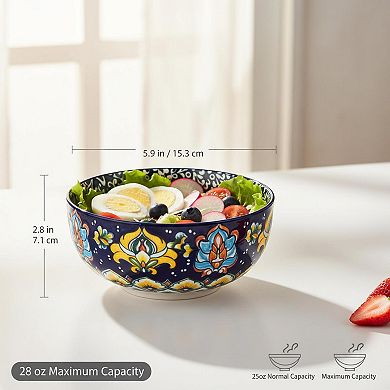 Bohemian Ceramic Bowl Set 28 Oz Colorful Microwave Dishwasher Safe