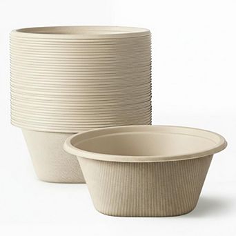 48 Oz Compostable Sugarcane Fiber Disposable Bowls 50 Pack Microwave Safe Heavy Duty