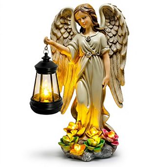 Solar Angel Garden Statue 11.8" Hanging Lantern Outdoor Memorial Patio