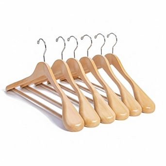 Luxury Wooden Suit Hangers 6 Pack Solid Lotus Wood Extra Wide Shoulder 360 Swivel Hook Non Slip Bar