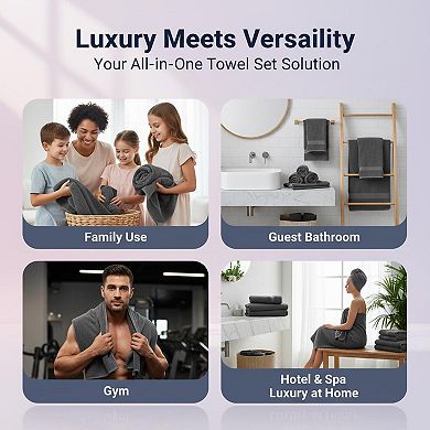18-Pack Cotton Towel Set Zero Twist 550 GSM Absorbent Soft Hotel Spa Quality