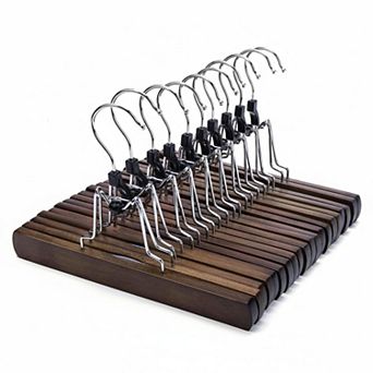 Wooden Pants Skirt Hangers Solid Wood Non Slip Clamp 10 Pack