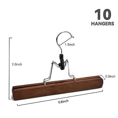 Wooden Pants Skirt Hangers Solid Wood Non Slip Clamp 10 Pack