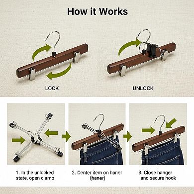 Wooden Pants Skirt Hangers Solid Wood Non Slip Clamp 10 Pack