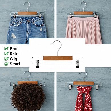 Wooden Pants Skirt Hangers Solid Wood Non Slip Clamp 10 Pack