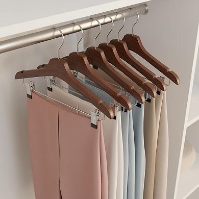 Wooden Pants Skirt Hangers Solid Wood Non Slip Clamp 10 Pack