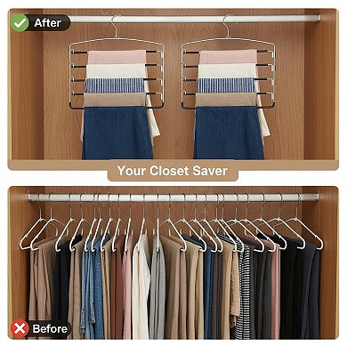 3 Pack 5 Tier Pants Hangers Space Saving Stainless Steel Multi Swing Arm Closet Organizer