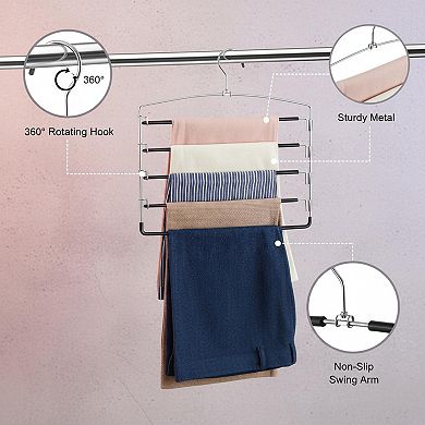 3 Pack 5 Tier Pants Hangers Space Saving Stainless Steel Multi Swing Arm Closet Organizer