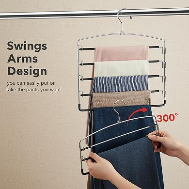 3 Pack 5 Tier Pants Hangers Space Saving Stainless Steel Multi Swing Arm Closet Organizer