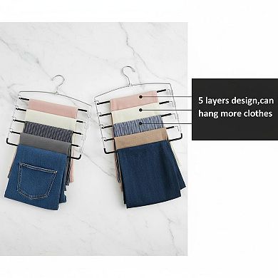 3 Pack 5 Tier Pants Hangers Space Saving Stainless Steel Multi Swing Arm Closet Organizer