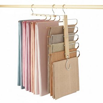 Pants Hangers Space Saving Beechwood 5 tier 360° Swivel Heavy Duty Closet Organizer