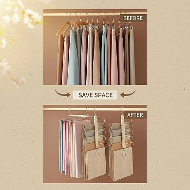 Pants Hangers Space Saving Beechwood 5 Tier 360° Swivel Heavy Duty Closet Organizer
