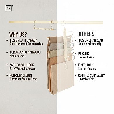 Pants Hangers Space Saving Beechwood 5 Tier 360° Swivel Heavy Duty Closet Organizer