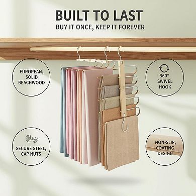 Pants Hangers Space Saving Beechwood 5 Tier 360° Swivel Heavy Duty Closet Organizer
