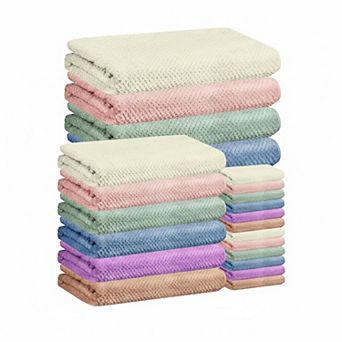 24 pc Coral Towel Set: 6 Bath, 6 Washcloth, 12 Hand, Absorbent Quick Dry, Colorful for Bathroom