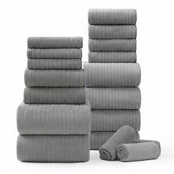 18 pc Bath Towels Set Ultra Soft Highly Absorbent Quick Dry with Hanging Loops for Hotel Spa