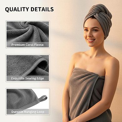 2 Pack Microfiber Bath Towels Soft Absorbent Quick Drying Hanging Loop Multi Purpose