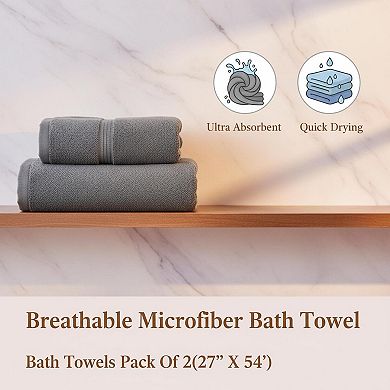 2 Pack Microfiber Bath Towels Soft Absorbent Quick Drying Hanging Loop Multi Purpose