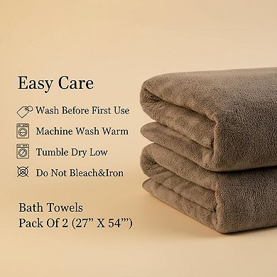 2 Pack Microfiber Bath Towels Soft Absorbent Quick Drying Hanging Loop Multi Purpose