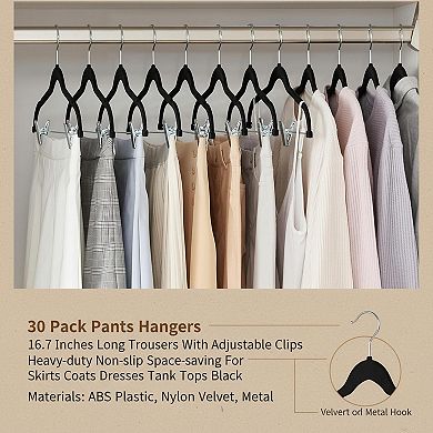 30 Pack Pants Hangers Adjustable Clips Non-slip Space-saving For Skirts Coats Dresses Tank Tops