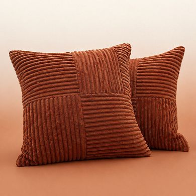 2 Packs Boho Decorative Throw Pillow Covers Soft Corduroy Patchwork Farmhouse Cushion Cases