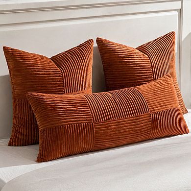 2 Packs Boho Decorative Throw Pillow Covers Soft Corduroy Patchwork Farmhouse Cushion Cases