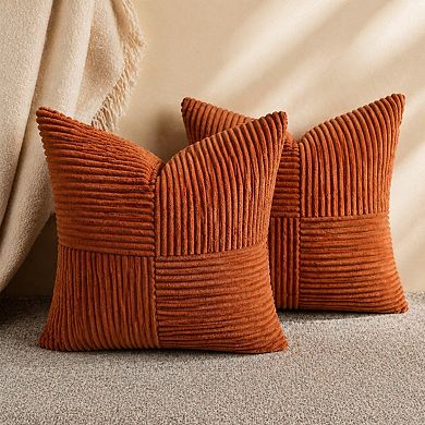 2 Packs Boho Decorative Throw Pillow Covers Soft Corduroy Patchwork Farmhouse Cushion Cases