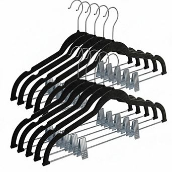 Pants Hangers With Clips 10 Pack Non Slip Velvet Space Saving For Skirts Coats Dresses Tank Tops
