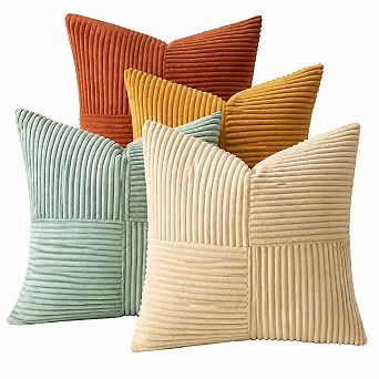 Boho Corduroy Striped Throw Pillow Covers Set of 4 Decorative Cushion Cases for Couch Sofa Bedroom