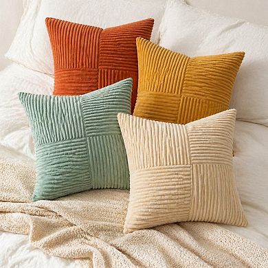 Boho Corduroy Striped Throw Pillow Covers Set of 4 Decorative Cushion Cases for Couch Sofa Bedroom