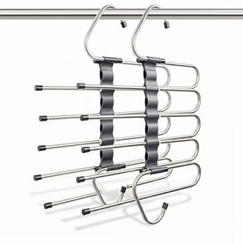 Magic Pants Hangers 2 Pack 5 tier Space-Saving Organizer Trousers Scarves Slacks with 10 Metal Clips