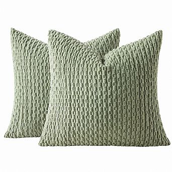 Boho Striped Corduroy Pillow Covers 20x20 Set of 2 Sage Green