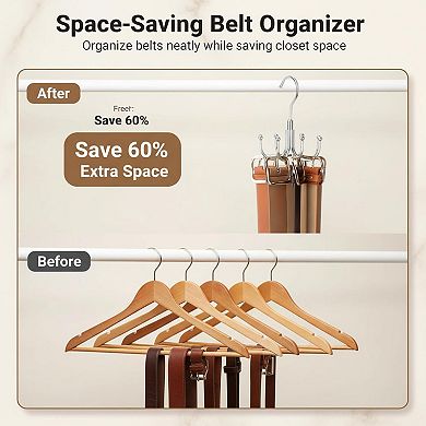 360° Rotating Belt Organizer Heavy Duty Metal Holds 24 Belts Space Saving Closet Hanger