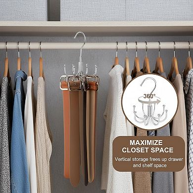 360° Rotating Belt Organizer Heavy Duty Metal Holds 24 Belts Space Saving Closet Hanger