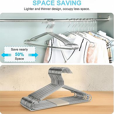 Stainless Steel Metal Coat Hangers 40 Pack Heavy Duty Non Slip Space Saving
