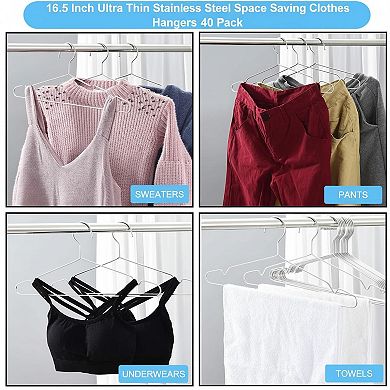 Stainless Steel Metal Coat Hangers 40 Pack Heavy Duty Non Slip Space Saving
