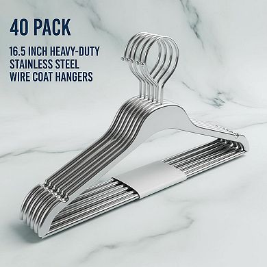 Stainless Steel Metal Coat Hangers 40 Pack Heavy Duty Non Slip Space Saving