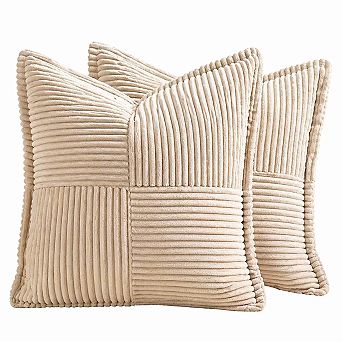 Decorative Throw Pillow Covers Corduroy Striped Patchwork Boho Accent for Couch Bed Set of 2