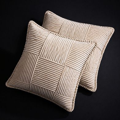 Decorative Throw Pillow Covers Corduroy Striped Patchwork Boho Accent for Couch Bed Set of 2