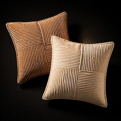 Decorative Throw Pillow Covers Corduroy Striped Patchwork Boho Accent for Couch Bed Set of 2