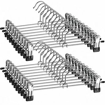 Metal Pants Hangers w/ Clips (20-Pack) Space-Saving Non-Slip Adjustable Skirts Jeans Closet