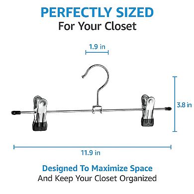 Metal Pants Hangers w/ Clips (20-Pack) Space-Saving Non-Slip Adjustable Skirts Jeans Closet