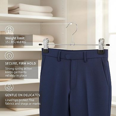 Metal Pants Hangers w/ Clips (20-Pack) Space-Saving Non-Slip Adjustable Skirts Jeans Closet