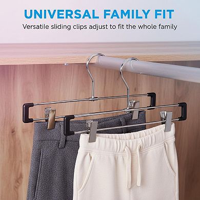 Metal Pants Hangers w/ Clips (20-Pack) Space-Saving Non-Slip Adjustable Skirts Jeans Closet