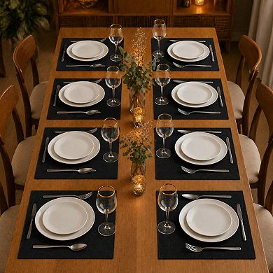 Set of 8 Linen-Type Polyester Placemats: Heat Resistant, Machine Washable, Wrinkle Free Rustic