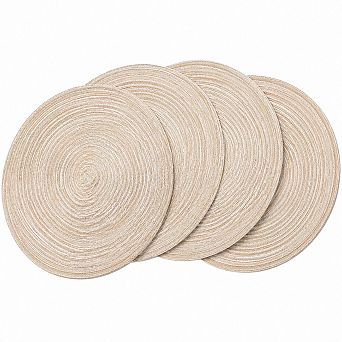 Round Braided Placemats Set Of 4 Non Slip Washable Cotton Polyester Dining Table Decor