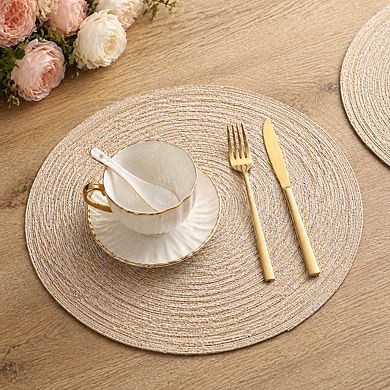 Round Braided Placemats Set Of 4 Non Slip Washable Cotton Polyester Dining Table Decor
