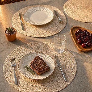 Round Braided Placemats Set Of 4 Non Slip Washable Cotton Polyester Dining Table Decor