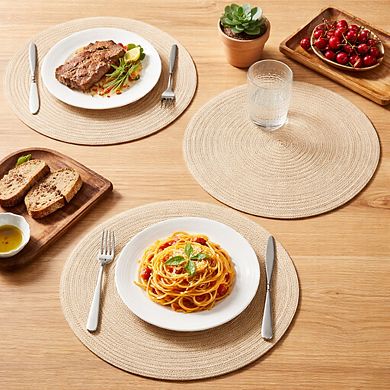 Round Braided Placemats Set Of 4 Non Slip Washable Cotton Polyester Dining Table Decor